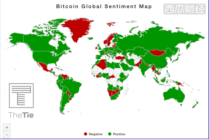 比特币推特网友分布图：美国最活跃，爱沙尼亚最负面