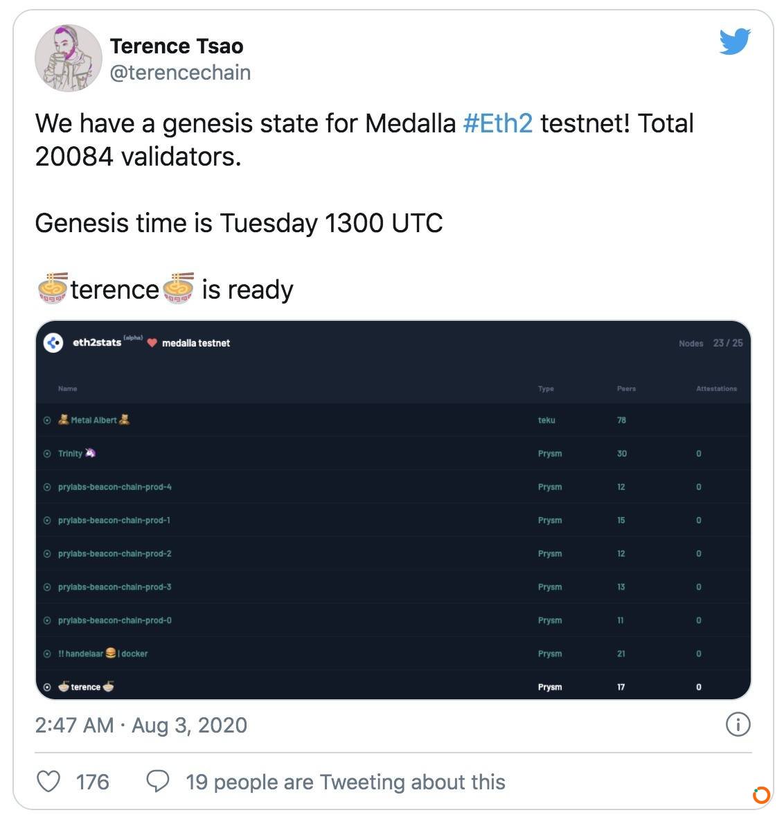 以太坊2.0来了！最终测试网Medalla将于今晚启动